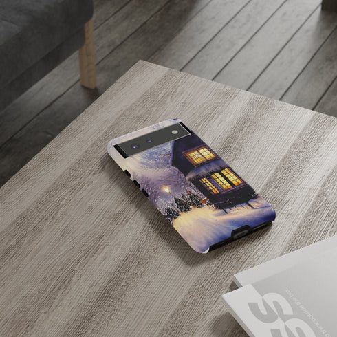 Glowing Homes in the Snow with Christmas Decorations - Impact Resistant Phone Case